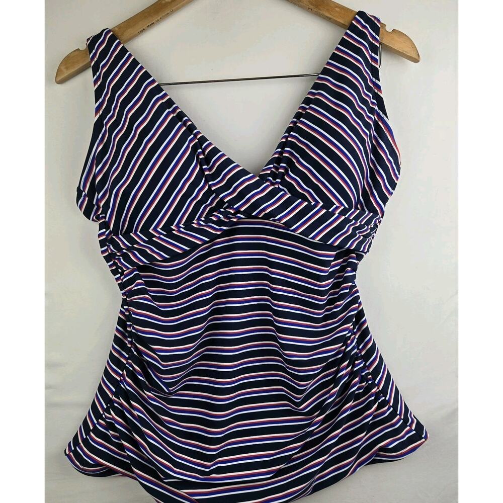 Niptuck Swim Women Size 12 Tankini Stripe Top Multi Fit Cup